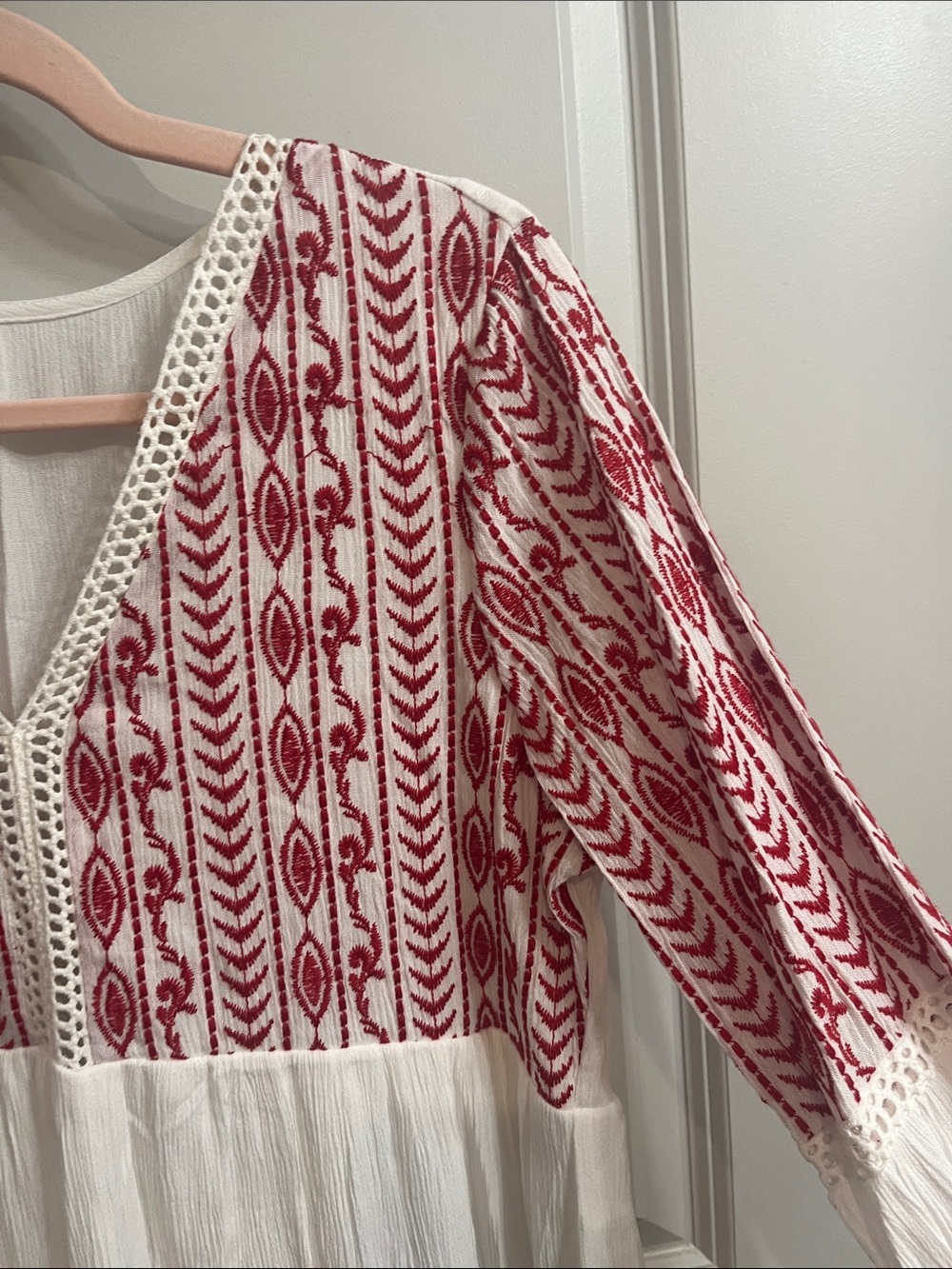 Xhilaration White Peasant Dress with Red Embroidered Yoke - Picture 9 of 13